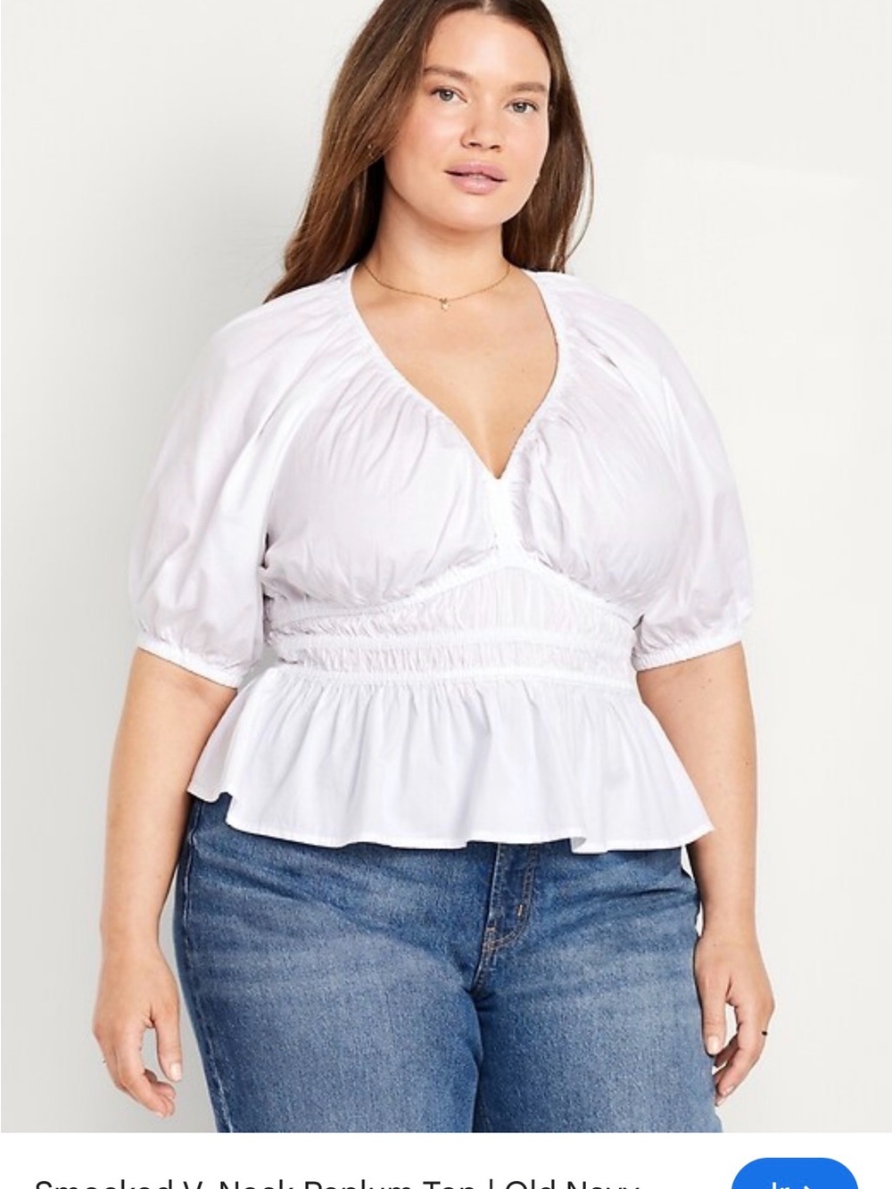Old Navy White Smocked V-Neck Peplum Blouse